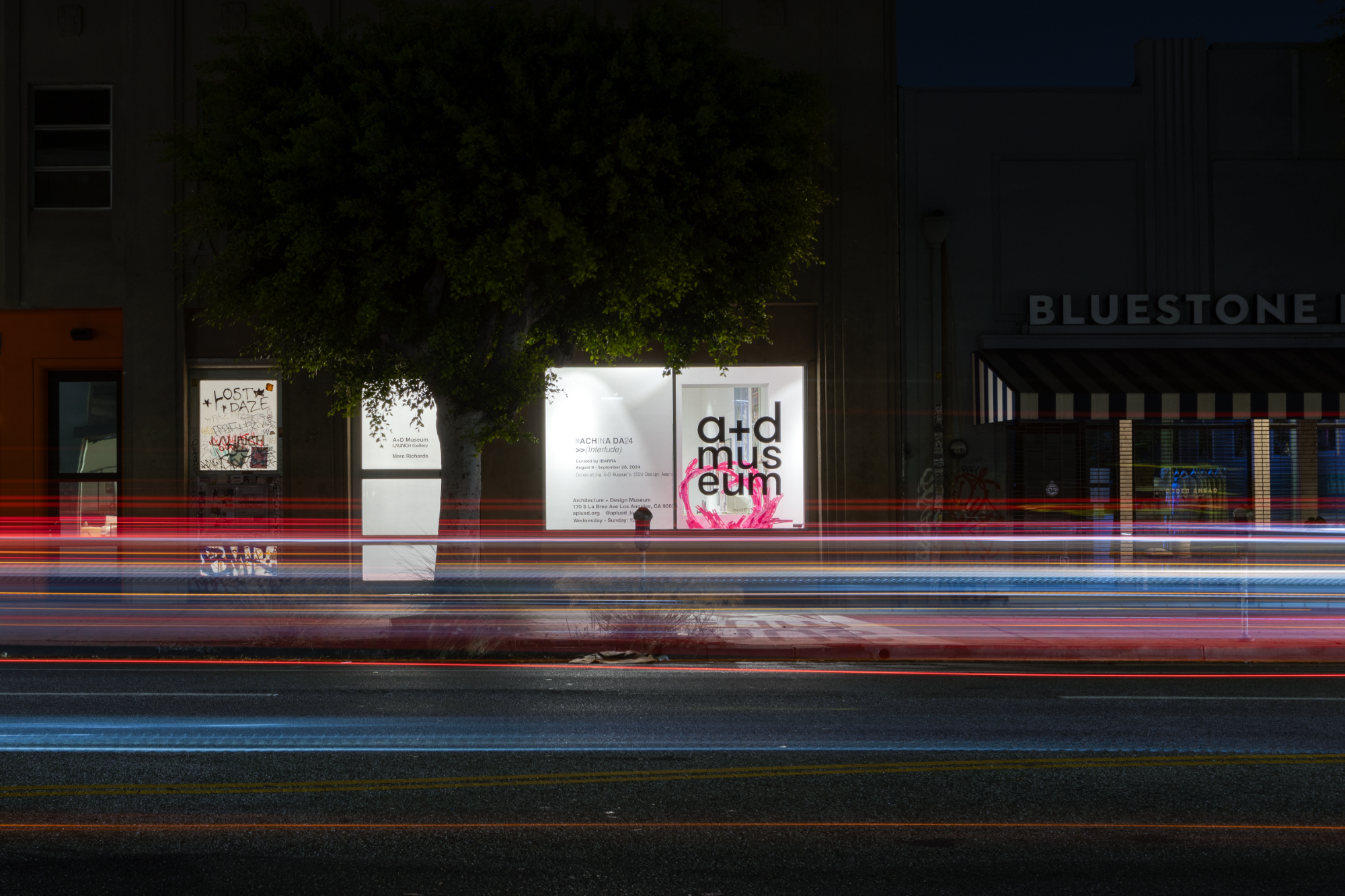 A+D Museum storefront at night